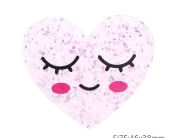 5 pc. Heart chunky GLITTER Planar resin acrylic flatback Bow Center Scrapbooking multi purpose embellishment