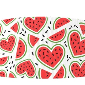 Ruban artisanal en gros-grain imprimé coeur de fruits d'été de 1,5 po. (1 yard) melon d'eau