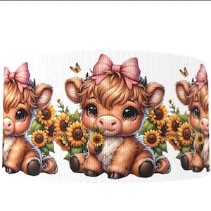 1,5" (1 yard) Highland Cow zonnebloem Country Ranch bedrukt grosgrain lint knutsellint abstracte lente zomerbloem