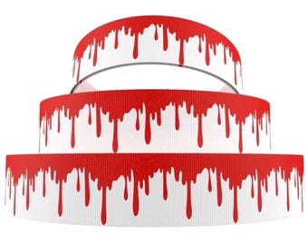 7/8" (1 yard) Happy Halloween Blood Drip splatter horror bloody printed grosgrain ribbon crafting ribbon Hair Bow ribbon