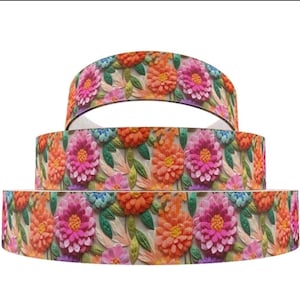 1 mètre (1 po.) Fleur Look 3D floral Ruban gros-grain printemps Pâques Ruban de bricolage Ruban noeud pour cheveux
