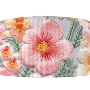 1,5 "(1 Yard) tiefes 3D Ripsband in Stickoptik mit rosa Blumen bedrucktem Ripsband