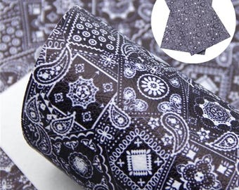 LITCHI Roll Bandana blackk farm cowboy paisley faux leather Vegan synthetic craft fabric 12"x 55" Felt backing, easy to cut