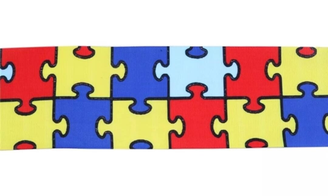 3" (1 Yard) Autism Awareness Rainbow Printed Puzzle Pieces Grosgrain ...