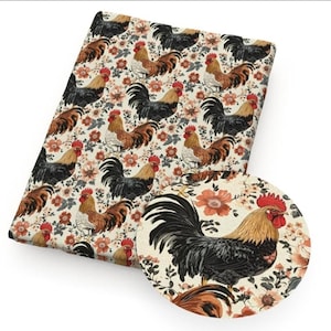 STOFF Huhn Huhn Hahn 50cm x 55cm Vegan 95/5% Polyester Baumwolle Nähen Bastelmaterial Halber Meter