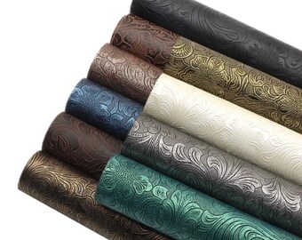 10 piece Floral embossed Faux leather sheet set craft fabric