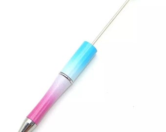5 pack Beadable pen, pink blue white ombre gradient black ink plastic and metal composition for silicone focals and beads trendy