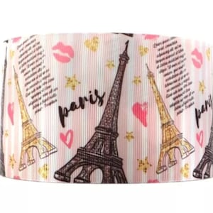 Ruban gros-grain imprimé Paris France Love Tour Eiffel de 3 pouces (1 yard)