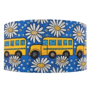 Ruban de bricolage en gros-grain imprimé à pois bleus pour la rentrée des classes Daisy, autobus scolaire de 3 po. (1 yard)