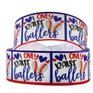 1&quot; (1 yard) Baseball Mom fan sports team printed grosgrain ribbon crafting ribbon cute I only raise ballers
