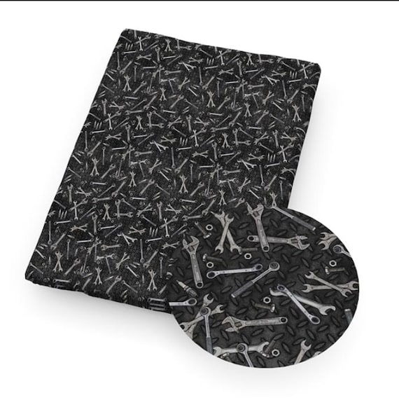 Polycotton Mechanic Tools Diamond Plate FABRIC 18"x55" Vegan 95/5% Polyester Cotton Sewing Craft material half yard