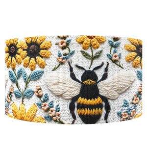 1,5 "(1 Meter) Biene Sonnenblume Gartenblume Ripsband ""Stickerei""-Look."