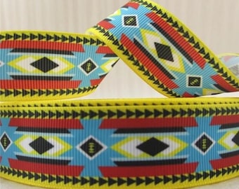 1&quot; (1 yard) Southwest Tribal Geometric printed grosgrain ribbon boutique crafting ribbon Western cowboy