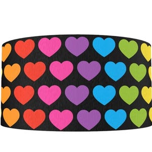 3 "(1 Yard) Regenbogen Herz Liebe Valentinstag gedrucktes Ripsband Basteln Band