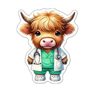 5 pièces Infirmière docteur Highland Cow Planar résine acrylique flatbacks Bow Center Scrapbooking embellissement décoration multi-usages