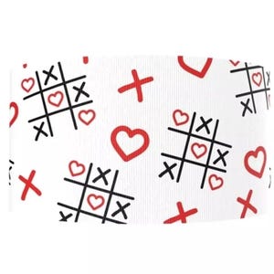 Cinta de grosgrain estampada para manualidades, juego de cintas divertido para el Día de San Valentín, con el lema "Tic Tac Toe Heart Love", de 1,5" (1 yarda)