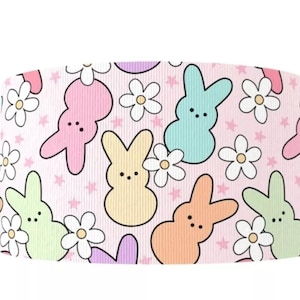 1,5 "(1 Yard) Oster Marshmallow Hase Kaninchen pastell rosa lila blau gelb Jelly Beans gedrucktes Ripsband Bastelband Gänseblümchen