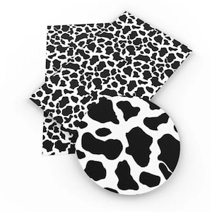 Black White cow print FAUX leather craft sheet 8&quot; x 12&quot; Vegan LITCHI TEXTURE