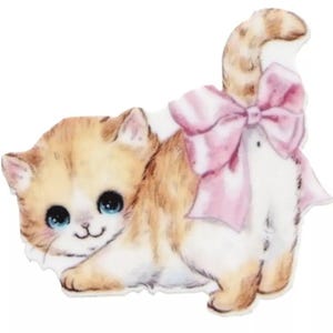 5 peças. Gatinho gatinho fofo planar resina acrílica plana com fundo plano e laço central para scrapbooking enfeite multiuso