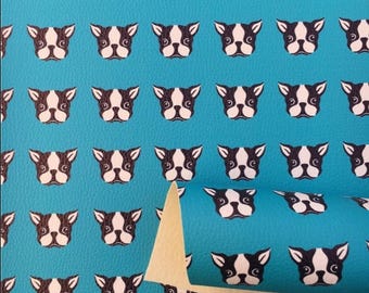 LITCHI ROLL Boston Terrier Dog Doggy puppy pet faux leather Vegan synthetic craft fabric 12"x 55" Felt backing, easy to cut