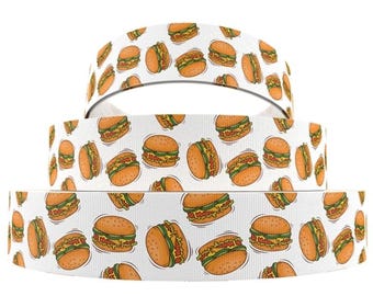 1" (1 yard) Hamburger Cheeseburger Fast Food Barbeque grosgrain ribbon crafting ribbon Hair Bow ribbon