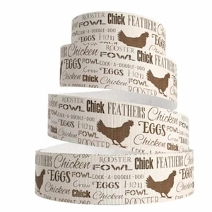 3-Zoll (1 Yard) Huhn Huhn Bauernhof Ranch Eier Federn Hahn gedrucktes Ripsband basteln Band