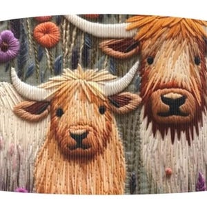 Ruban de création en gros-grain imprimé vache Highland à poils longs de 2 po. (1 yard)