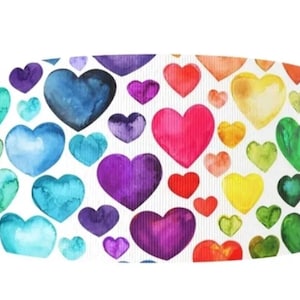 3 "(1 Yard) Regenbogen Aquarell Herz Liebe Valentinstag gedrucktes Ripsband Basteln Band