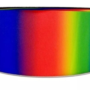 3&quot; (1 yard) Rainbow bright bold ombre gradient printed grosgrain ribbon crafting ribbon