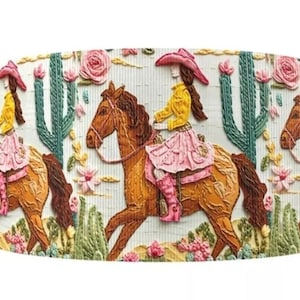1,5"(1 yard) Cowgirl Pferd Kaktus Blume 3D Look Country Ranch bedrucktes Ripsband Bastelband abstrakt
