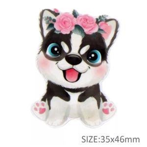 5 pièces Chien, chiot, animal de compagnie, husky, mignon, planaire, résine, acrylique, plat, dos plat, centre, arc, scrapbooking, multi-usage, embellissement