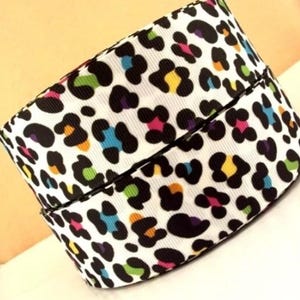 1.5&quot; (1 yard) Leopard rainbow animal print neon pattern printed grosgrain ribbon crafting ribbon