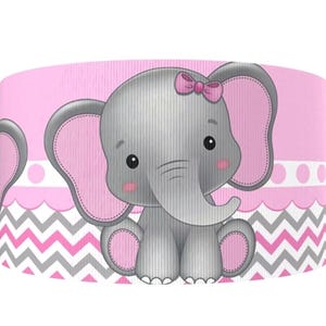 Cinta de grosgrain con estampado de chevron gris y rosa de elefante de 1,5" (1 yarda) para manualidades