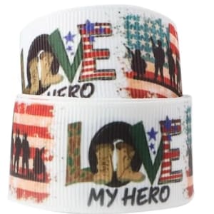 3 "(1 Yard) Liebe mein Held amerikanische Flagge Militär Armee Marines Souvenir gedruckt Ripsband Boutique Bastelband
