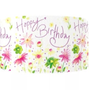 3" (1 jarda) Feliz Aniversário Flor rosa jardim floral chique margarida primavera fita de gorgorão fita de artesanato