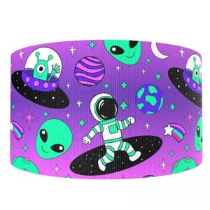 1,5" (1 jarda) Alien Astronauta Espaço Nave Espacial Planeta Roxo impresso fita de gorgorão artesanato fita abstrata