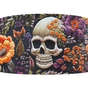 1,5 "(1 Yard) Totenkopf Skelett Blume 3D Stick-Look bedrucktes Ripsband Bastelband Abstrakt Dia De Lis Muertes