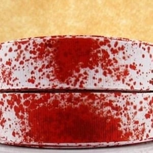 1&quot; (1 yard) Halloween Blood splatter spatter horror gory bloody grosgrain ribbon crafting ribbon Hair Bow ribbon trick or treat