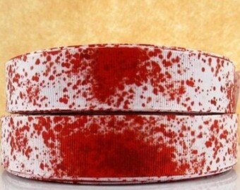 1" (1 yard) Halloween Blood splatter spatter horror gory bloody grosgrain ribbon crafting ribbon Hair Bow ribbon trick or treat
