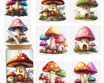 Set da 8 pezzi Fantasy Mushroom Mushie Cup Wrap, adesivi trasferibili per vetro da 16 once, adesivo impermeabile UV DTF per vetro