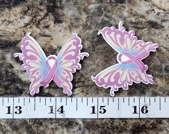 5 pc. Breast Cancer Awareness Fight butterfly rose pink ribbon Planar resin acrylic flatback Bow Center Scrapbooking