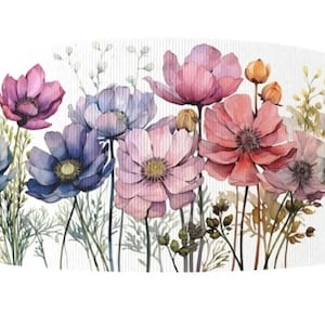 Ruban artisanal 3D brodé en 3D, fleurs sauvages roses, fleurs de jardin de Pâques, fleurs de pâques, ruban gros-grain imprimé floral