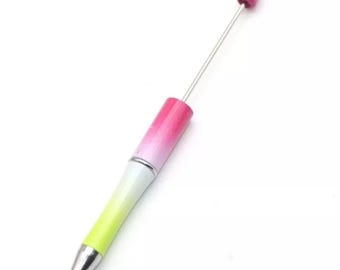 5 pack Beadable pen, pink yellow white ombre gradient black ink plastic and metal composition for silicone focals and beads trendy