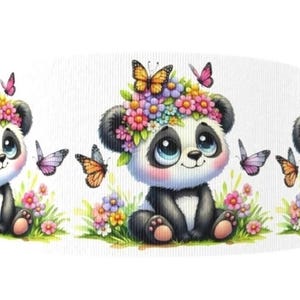 1,5" (1 yard) Panda Bear Zoo China bloementuin vlinder bedrukt grosgrain lint schattig knutsellint