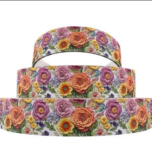 1 mètre (1 po.) Fleur Look 3D floral Ruban gros-grain printemps Pâques Ruban de bricolage Ruban noeud pour cheveux