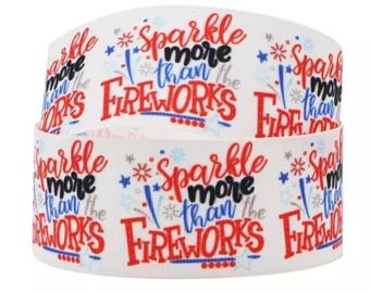 1.5" (1 yard) 4th of July Independence Day USA Sparkle more than fireworks printed grosgrain ribbon crafting ribbon cute