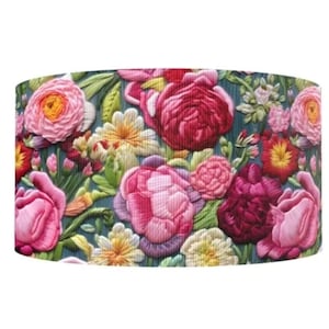 Ruban artisanal en gros-grain à imprimé floral de 1,5 po. (1 yard) look brodé 3D rose pâques jardin de fleurs