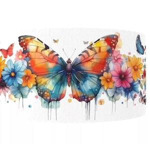 3D regenboogvlinder bloem bloemen gedrukt grosgrain lint knutsellint 1,5" (1 werf)