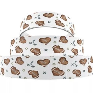 1.5&quot; (1 yard) Football hearts love printed grosgrain ribbon crafting ribbon