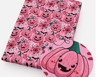 滑らかなフェイクレザーロール かわいいパンプキンピンクのハロウィン柄 ヴィーガン合成繊維 12インチ×55インチ フェルト裏地付き、カットしやすい、フルロール